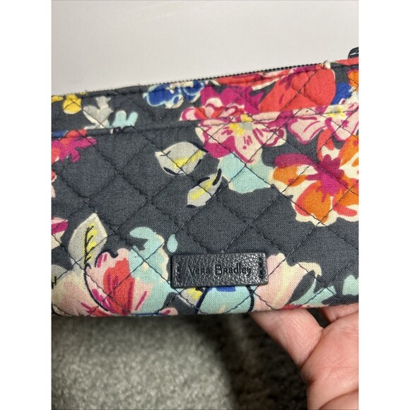 Vera Bradley Zip ID Case Pouch Wallet Floral Tropical Print Blue Bright Florals - Picture 2 of 10